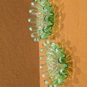 Vintage Green Art Glass Stack Nesting Bowls Fluted Edge Set of 2